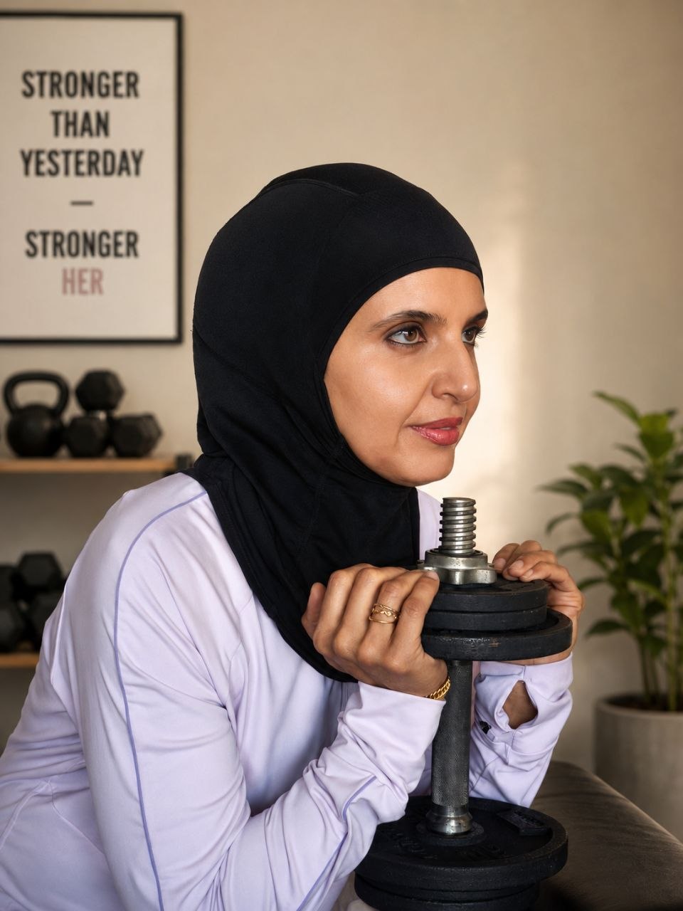 Coach Hebah training with dumbbells
