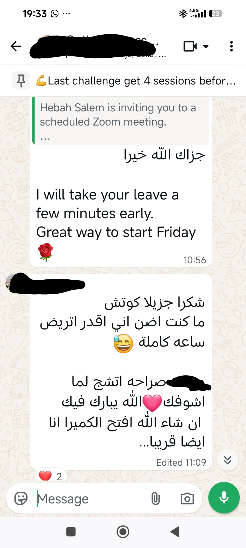 Member thanking coach for the live session